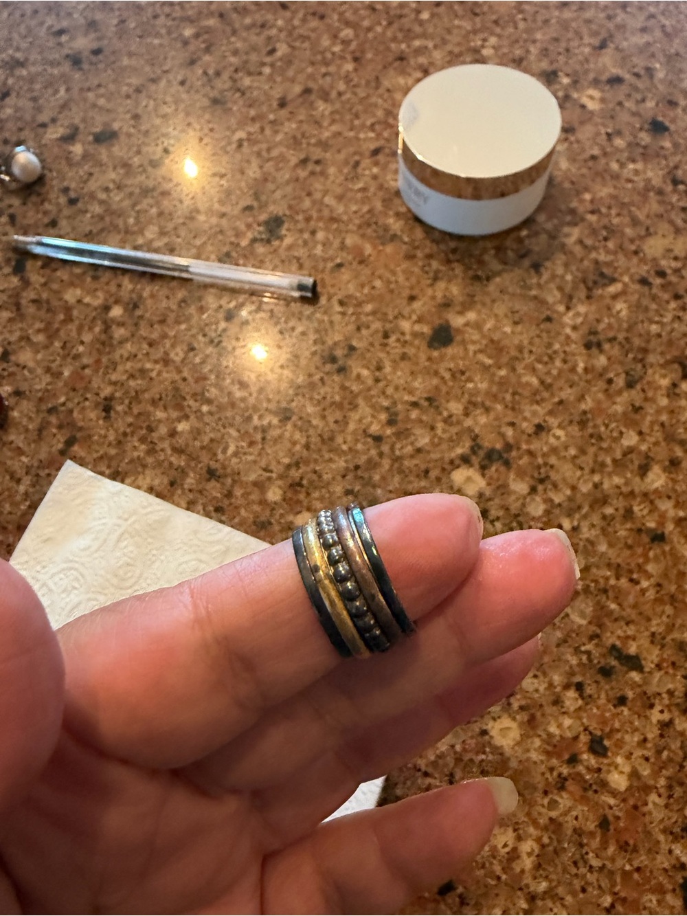 Stacked Mixed-Metal Beaded Dome Ring - Gold & Silver